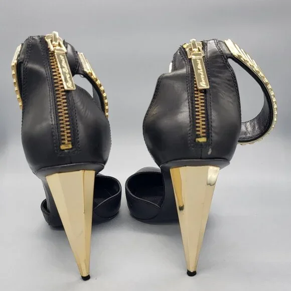 Pierre Balmain Faceted Gold Ankle Strap Heels